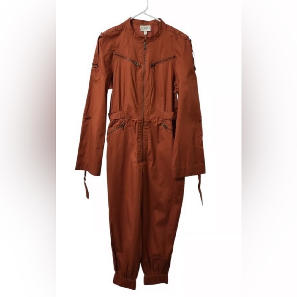 Inspire Rust Jumpsuit with Zipper Accents size XS
